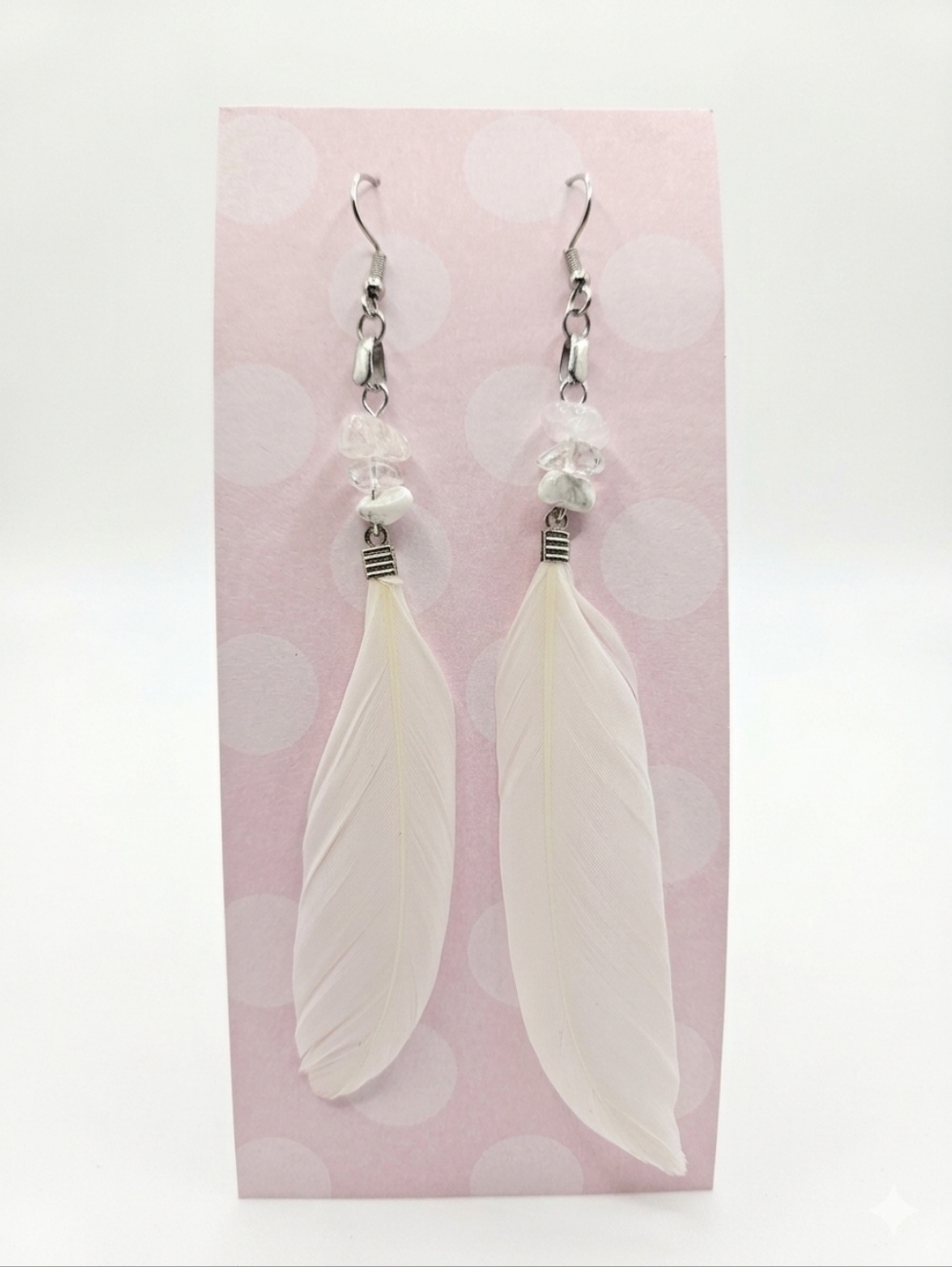 White Feather Dangle Earrings - Bohemian, Western, Festival - Picture 2 of 5